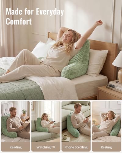 Blissful Diary Reading Pillow for Bed, Back Pillow Sitting Up, Sage Green - color: Textured Sage Green, size: Large(20inch)