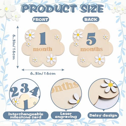 3D Daisy Baby Monthly Milestone Sign Cards, Slate Blue - color: Slate Blue