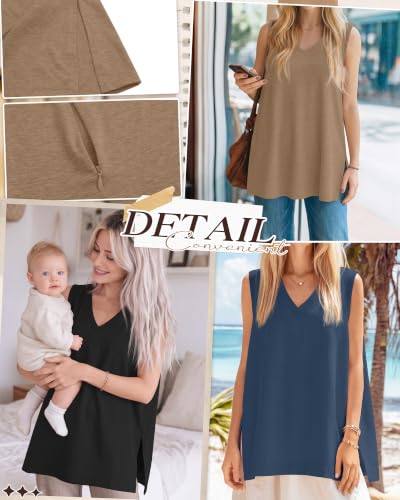 4 Pack Womens Nursing Oversized Tank Tops - color: Haze Blue, Camel, White, Black, size: X-Large
