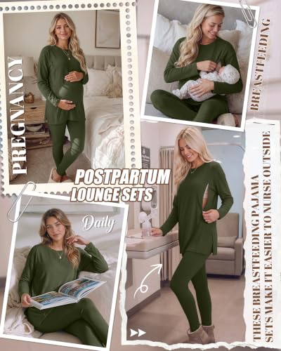Neer Maternity Nursing Pajamas Sets 2 Piece Outfits - color: Army Green, size: X-Large