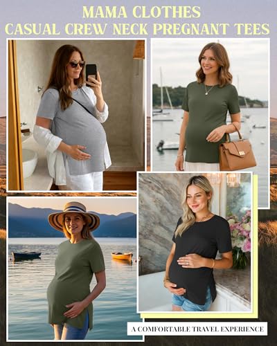 Ficerd 3 Pack Women's Maternity T Shirts - color: Black, Light Gray, Army Green, size: X-Large