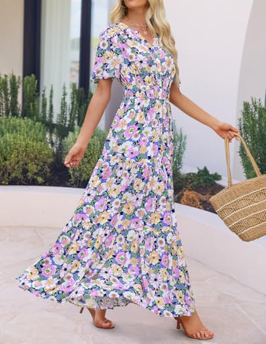 ZESICA Women's 2026 Summer Floral Boho A Line Maxi Dresses - color: Purple, size: Medium