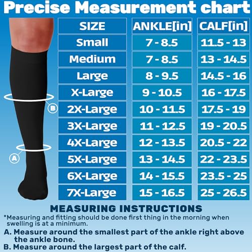 ABSOLUTE SUPPORT 3 Pairs Unisex Compression Socks, 20-30mmHg, Black|6XL - color: Black, size: 6X-Large