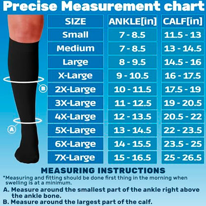 ABSOLUTE SUPPORT 3 Pairs Unisex Compression Socks, 20-30mmHg, Black|6XL - color: Black, size: 6X-Large