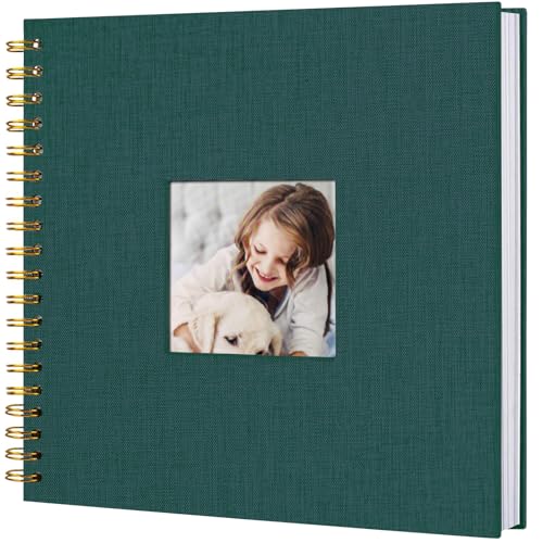 8 x 8 Inch Scrapbook Photo Album, Hardcover Kraft White Pages Arch Window Photo, Memory Book Linen Cover for Photos, Scrapbook Albums for Travel, Wedding Anniversary Christmas Baby 40 Pages, Green - color: Green, size: 8 Inch 40 Pages
