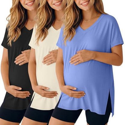 Ficerd 3 Pack Women's Maternity Shirts - color: Black, Apricot, Sky Blue, size: Small