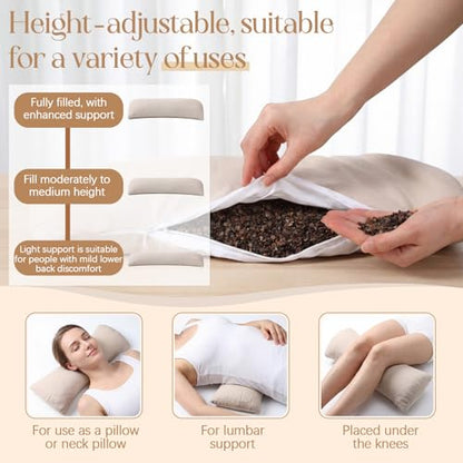 Weysat Buckwheat Lumbar Support Pillow for Bed Sleeping, 20.1” x 8.7” x 2”