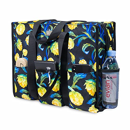 TOPDesign Utility Water Resistant Tote Bag with 13 Pockets, Zipper Closure - color: Artichoke, size: Large
