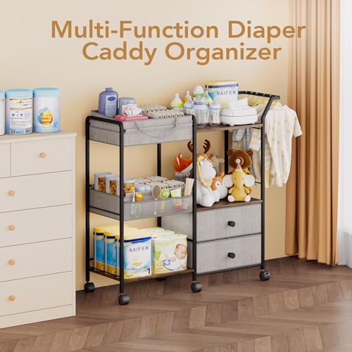 BBLIKE Diaper Caddy Organizer, Baby Storage Cart with Hanging Rack, Gray - color: Grey
