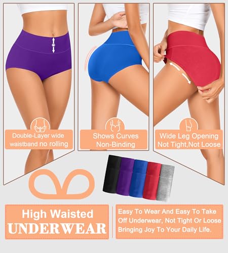 MISSWHO Cotton High Waisted Women Underwear Soft Briefs Full Coverage Comfy Ladies Panties (Regular & Plus Size) - color: 5 Pack=multicolor-a2, size: X-Large