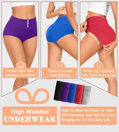 MISSWHO Cotton High Waisted Women Underwear Soft Briefs Full Coverage Comfy Ladies Panties (Regular & Plus Size) - color: 5 Pack=multicolor-a2, size: X-Large