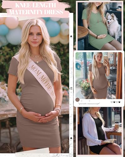 Riyiper 3 Pack Womens Maternity Short Sleeve Dresses - color: Black, Light Green, Light Brown, size: Medium