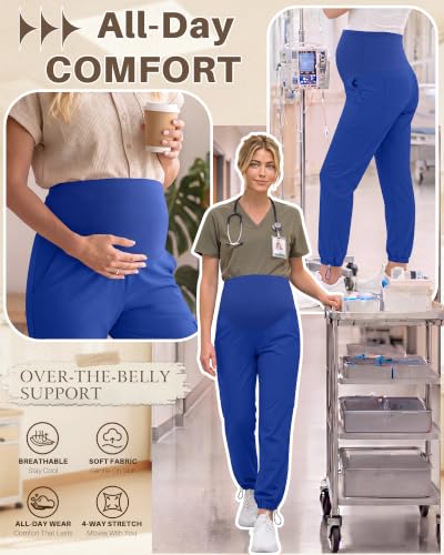Locoowai 3 Pack Women's Maternity Jogger Scrub Pants with Pocket - color: Sapphire Blue, Sapphire Blue, Sapphire Blue, size: XX-Large