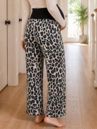 Yousify Womens Maternity Pants Casual Wide Leg Pregnancy Trousers - color: Leopard, size: Medium