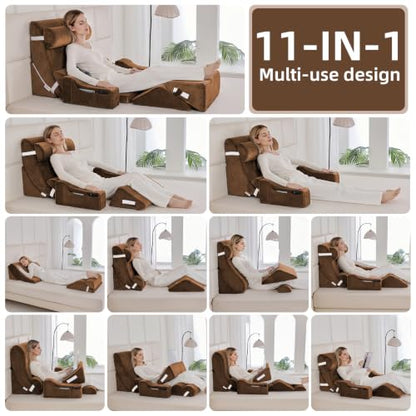 Wedge Pillow Set for After Surgery,Dark Brown,9PCS-23.2" - color: Dark Brown, size: 9PCS-23.2''