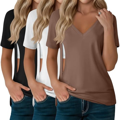 3 Pack Women's Nursing Tops Breastfeeding Shirts - color: Black, White, Coffe, size: X-Large