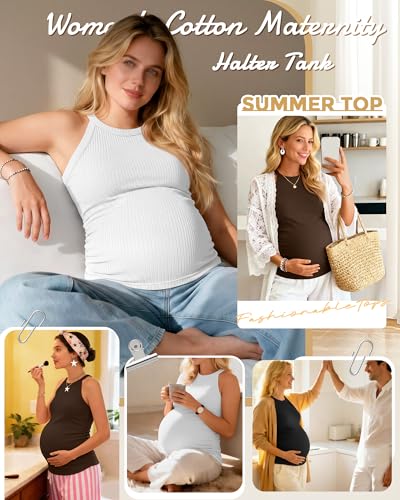 3 Pack Women's Maternity Tank Tops - color: Black, White, Coffee, size: Large