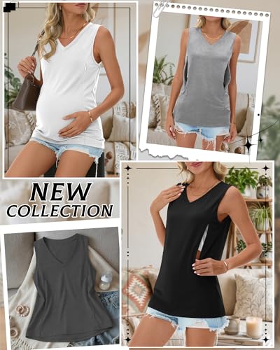 4 Pack Womens Nursing Tank Tops - color: Black, Dark Heather Gray, Light Heather Gray, White, size: Medium