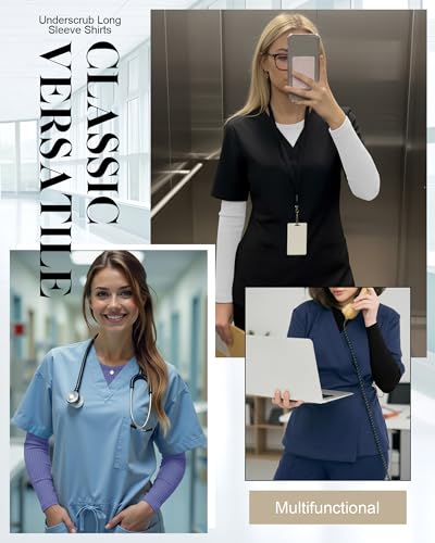 4 Pack Women's Underscrub Shirts - color: Purple Blue, Royal Blue, White, Black, size: Small