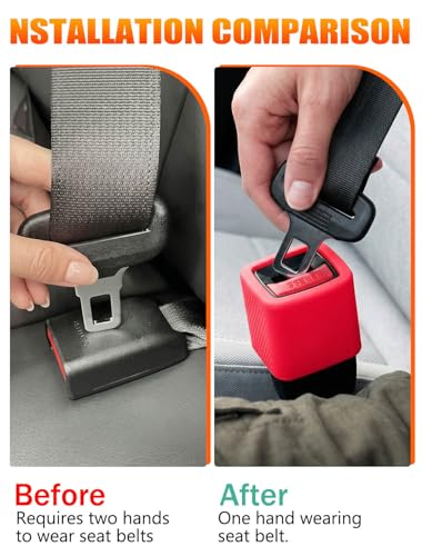 Glow In The Dark Seat Belt Buckle Holder, 2 Pack Silicone Universal - color: Red