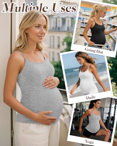 Ficerd 3 Pack Women's Maternity Tank Tops - color: Black, Light Gray, White, size: Large