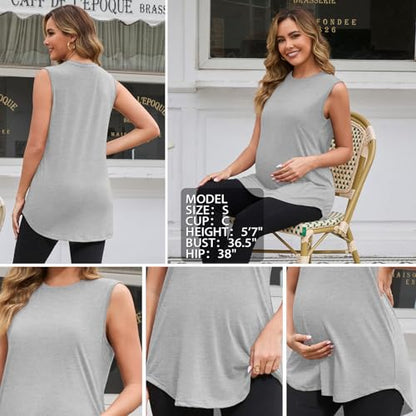 GINKANA 3 Pack Maternity Tank Tops Sleeveless Pregnancy Shirts Clothes - color: Black/Grey/White, size: Small