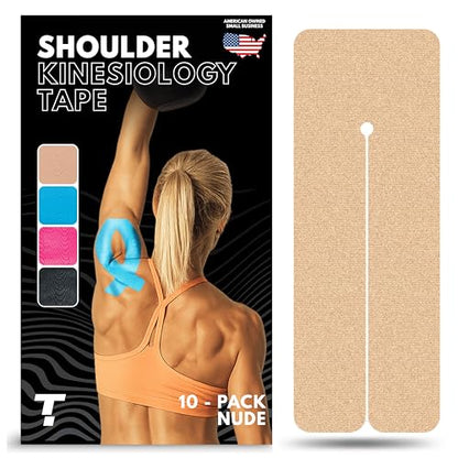 Kinesiology Tape for Shoulder | Waterproof, Sticks 7 Days, Precut Synthetic Material | K Tape for Shoulder Pain Relief & Support - Knees, Lower Back Pain, & Achilese (10 PCS | Nude) - color: Nude