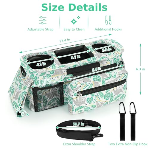 Accmor Universal Stroller Organizer with Insulated Cup Holder - color: Sloth
