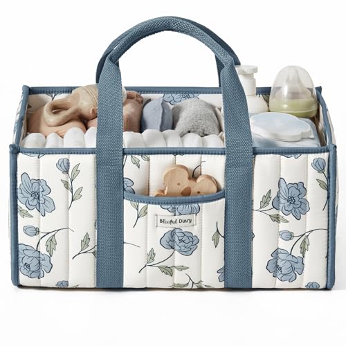 Blissful Diary Floral Diaper Caddy Organizer, Peony Blue - color: Peony Blue