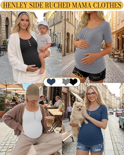 4 Pack Womens Short Sleeve Maternity Shirts - color: Black, Light Gray, White, Haze Blue, size: Small