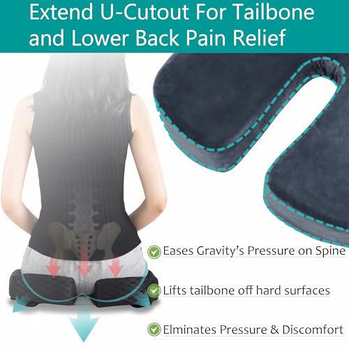 Tailbone Pain Relief Office Chair Cushion 10-Inch Extended U-Cutout
