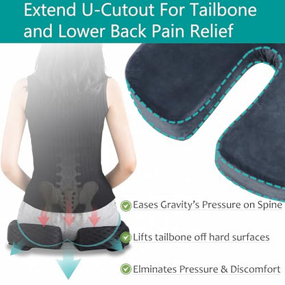 Tailbone Pain Relief Office Chair Cushion 10-Inch Extended U-Cutout