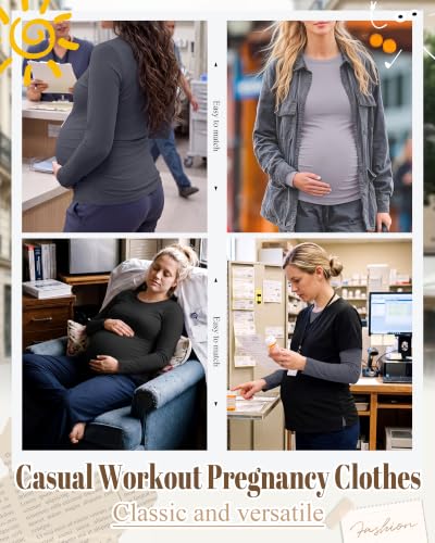 Neer 3 Pack Maternity Under Scrub T Shirt Long Sleeve Undershirt - color: Black, Dark Gray, Light Gray, size: Small