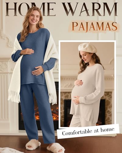 3 Pack Women's Maternity Waffle Knit Shirts - color: Blue, Fuchsia, Beige, size: Small