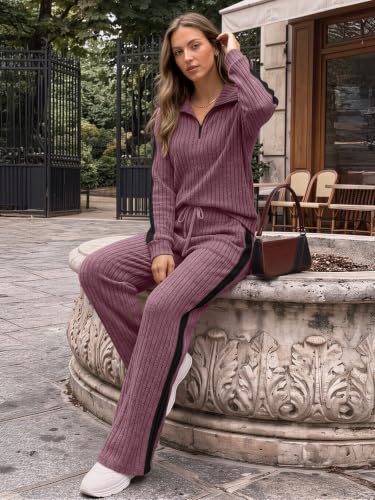 Trendy Queen Womens 2 Piece Lounge Matching Sets Fall Travel Comfy Outfits - color: Mauve, size: Medium