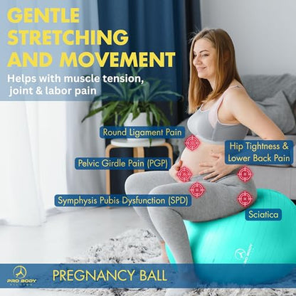 ProBody Pilates Pregnancy Ball with Guide - Birthing Ball - color: Aqua, size: 75 cm: 5'10" +