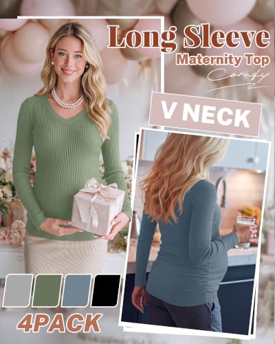 4 Pack Women's Maternity Shirts - color: Light Gray, Gray Green, Haze Blue, Black, size: Small
