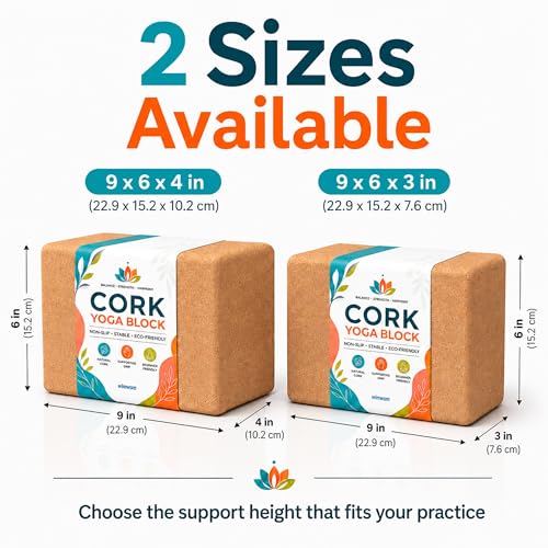 2 Pack Natural Cork Yoga Blocks, High Density Non-Slip Yoga Bricks for Pilates, Stretching, Balance and Flexibility Training - size: 9 x 6 x 4 Inch High Density