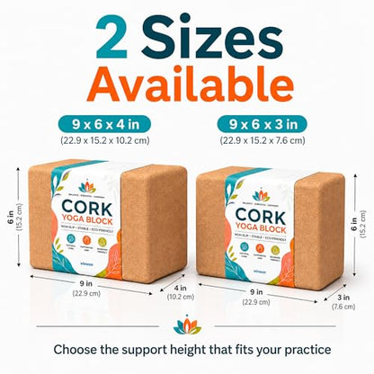 2 Pack Natural Cork Yoga Blocks, High Density Non-Slip Yoga Bricks for Pilates, Stretching, Balance and Flexibility Training - size: 9 x 6 x 4 Inch High Density
