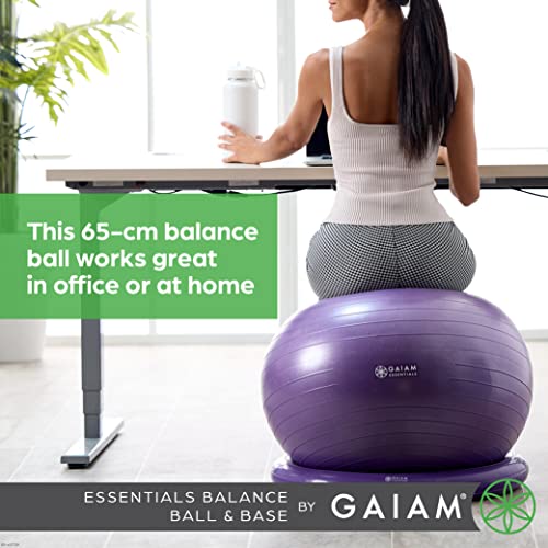 Gaiam Essentials Balance Ball & Base Kit, Yoga Ball Chair, Exercise Ball with Inflatable Ring Base for Home or Office Desk, Includes Air Pump - color: Grey