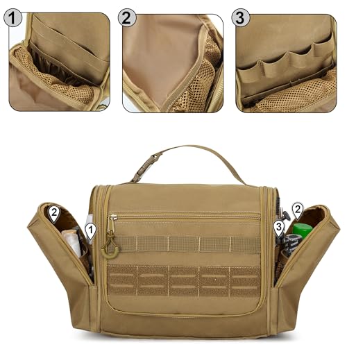 Tactical Toiletry Bag for Men, Large Hanging Dopp Kit Hygiene Bag - color: Khaki