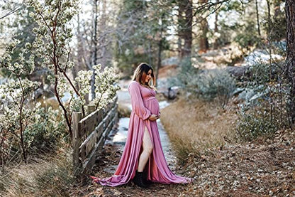 Long Sleeve Maternity Dress for Photoshoot Plus Size - color: Light Purple, size: Large