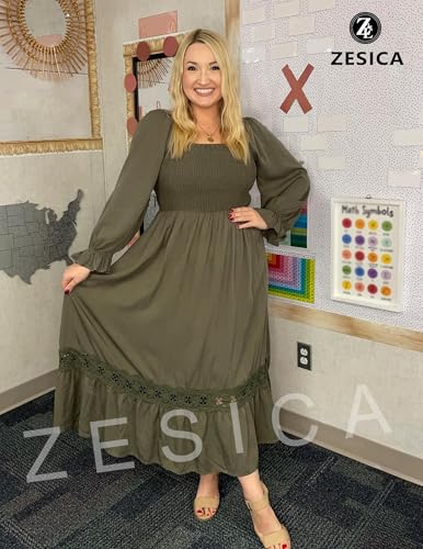 ZESICA Women's 2026 Boho Long Sleeve Fall Maxi Dress - color: Army Green, size: Medium