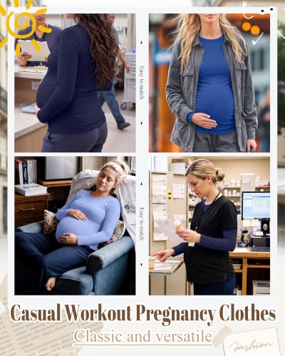 Neer 3 Pack Maternity Under Scrub T Shirt Long Sleeve Undershirt - color: Navy Blue, Sapphire Blue, Sky Blue, size: X-Large