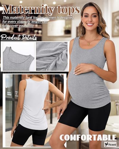 Ficerd 4 Pcs Womens Maternity Sleeveless Tank Tops - color: Black, White, Light Heather Gray, Dark Heather Gray, size: Medium