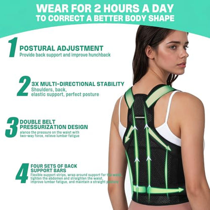 Posture Corrector for Women,2-in-1 Back Brace with Shoulder Support - size: Small