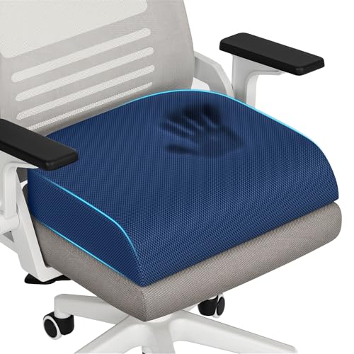 TranquilRelax Memory Foam Seat Cushion for Office Chair, 3-Inch, Blue - color: Blue, size: Large