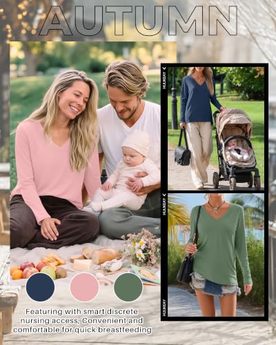 Huukeay 3 Pack Maternity Nursing Tops Breastfeeding Shirts - color: Apple Green, Light Pink , Haze Blue, size: X-Large