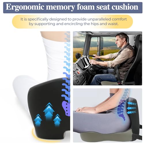 Car Seat Cushion with Lumbar Support Pillow, Seat Cushion for Driving - color: Dark Gray+light Gray