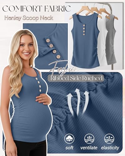 4 Pack Maternity Henley Tank Tops - color: Haze Blue, White, Light Gray, Black, size: X-Large
